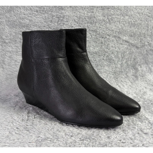 Cole Haan Tali Luxe Black Leather Ankle High Booties Wedge Size 8 B Zipper - Picture 1 of 10